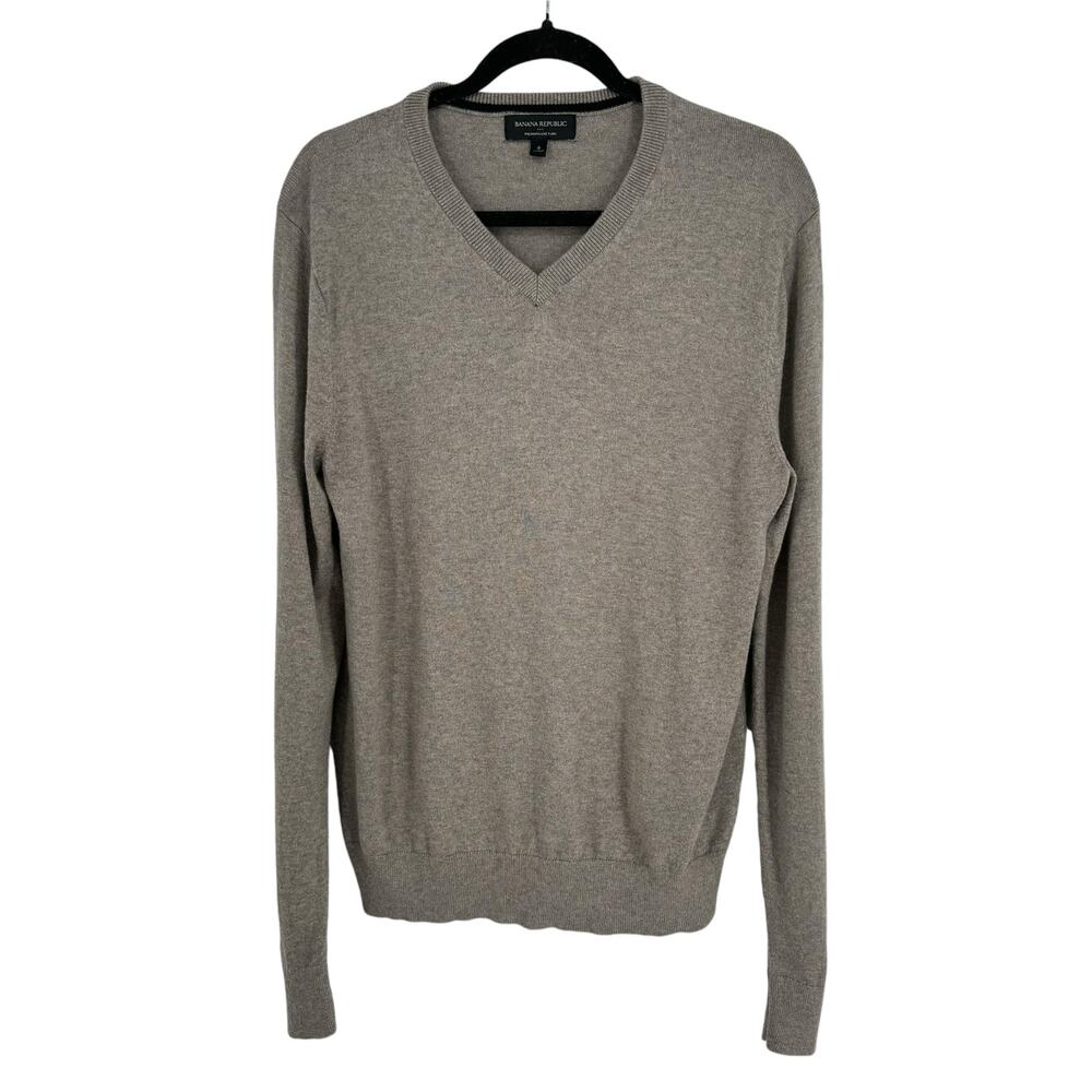 Banana Republic Silk Cashmere Blend V Neck Sweater S Tan Long Sleeve Luxe Yarn